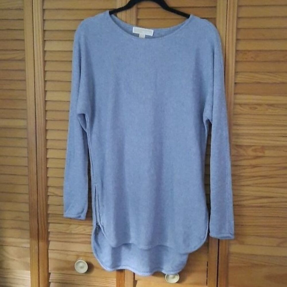 Michael Michael Kors Gray Knit Cotton Blend Crew Neck Zipper Seam Sweater Medium